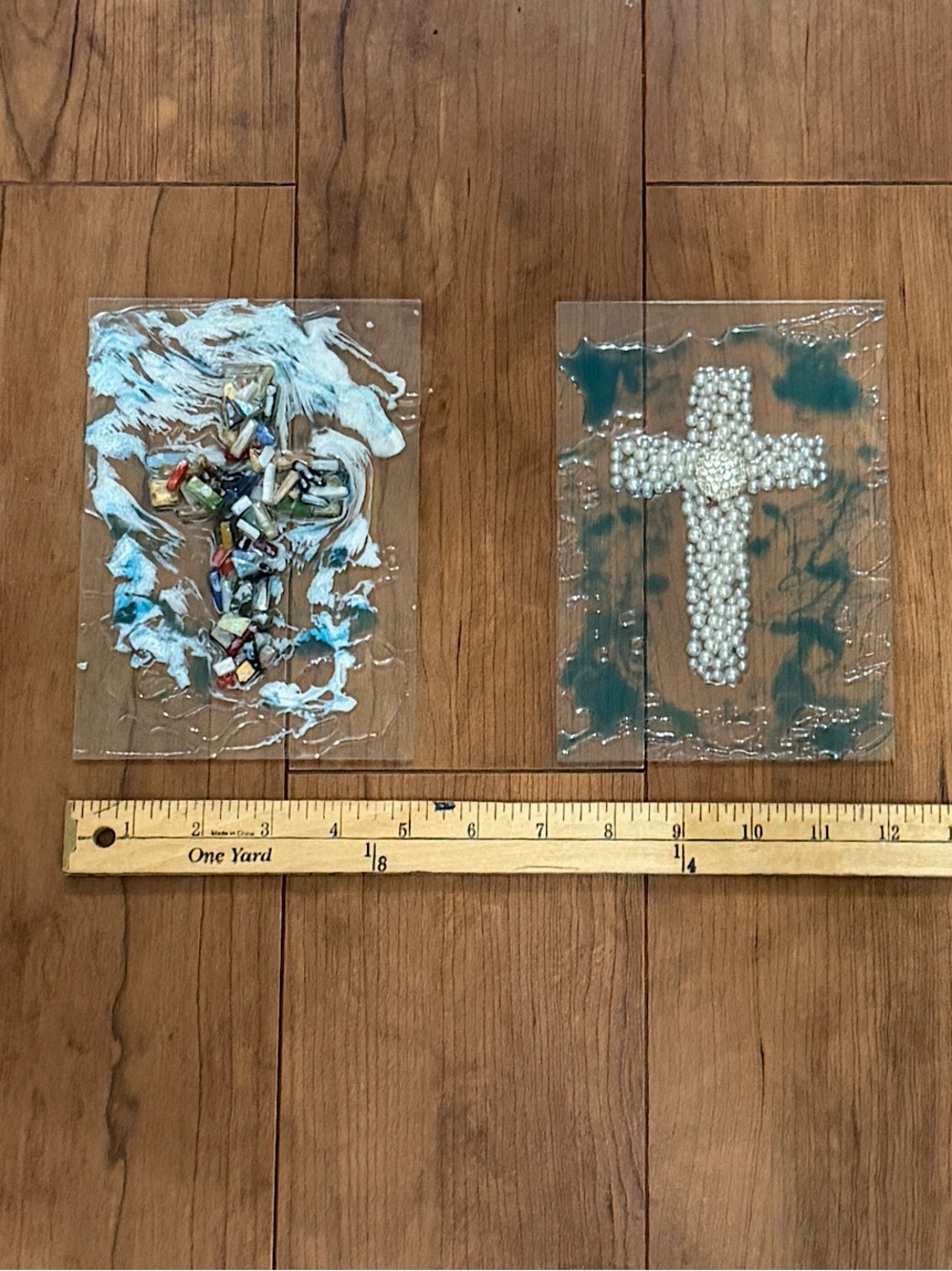 🔥Handmade Cross Resin Art Panel with Teal and Pearl Accent